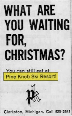 Pine Knob Ski and Snowboard Resort - July 1964 Ad For Restaurant